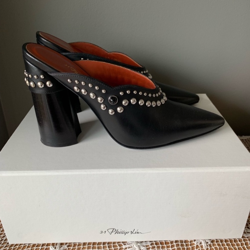 3.1 Phillip Lim Black Leather Studded Mules
